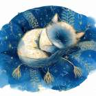 Kitten asleep on cushion Art Print